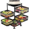 LJYT Storage Rack, Rotating Vegetable Rack, Square Black Multi-Layer Floor-Standing Shelves with Wheels-Rotating Vegetable Rack, Household Storage Rack for Kitchen, Living Room, Bathroomr view 1