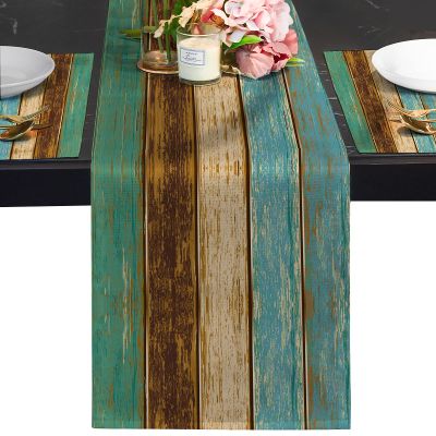 Farmhouse Table Runners Set of 6, Wood Grain Spring Table Runner White Table Runner Kitchen Tablecloth Heat Resistant Table Decor for Kitchen Dining Room Coffee Table