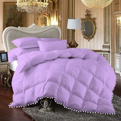 All Seasons 5 Piece Beautiful Looking Pom Pom Box Design Comforter Set 800 Thread Count 100% Egyptian Cotton, White Vintage Pom-Pom Fringe Super Soft (King/California King Size Lilac Color)