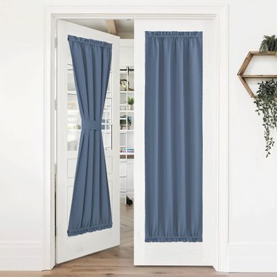 NICETOWN Sidelight Curtain Panel - Thermal Insulated Blackout Solid Door Curtain with Top and Bottom Rod Pocket for Patio Door, 36 inches Wide x 72 inches Long, Stone Blue, 1 Pack