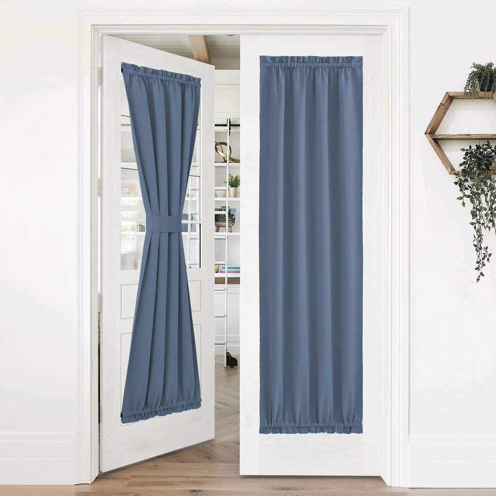 NICETOWN Sidelight Curtain Panel - Thermal Insulated Blackout Solid Door Curtain with Top and Bottom Rod Pocket for Patio Door, 36 inches Wide x 72 inches Long, Stone Blue, 1 Pack
