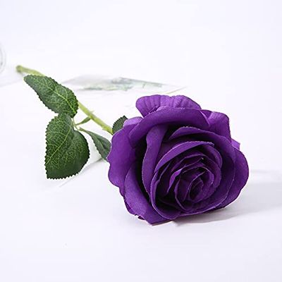 Artificial and Dried Flower 50pcs Artificial Roses Flower for Anniversary Valentine's Day Birthday Party Supplies Bridal Bouquet Wedding Car Decoration - ( Color: Plum )