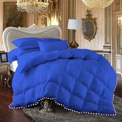 All Seasons 1 Piece Beautiful Looking Pom Pom Box Design Comforter 800 Thread Count 100% Egyptian Cotton, White Vintage Pom-Pom Fringe Super Soft (Full/Queen Size Royal Blue Color)