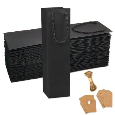 DIWNELEM 25 Pack Kraft Paper Gift Bags with Tags and Rope - Reusable Wine Bottle Packaging for Christmas, Wedding, Birthday, Housewarming Parties and Home Storage