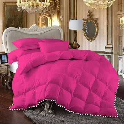 All Seasons 5 Piece Beautiful Looking Pom Pom Box Design Comforter Set 800 Thread Count 100% Egyptian Cotton, White Vintage Pom-Pom Fringe Super Soft (Twin/Twin XL Size Hot Pink Color)