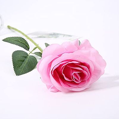 Artificial and Dried Flower 50pcs Artificial Roses Flower for Anniversary Valentine's Day Birthday Party Supplies Bridal Bouquet Wedding Car Decoration - ( Color: Pink )