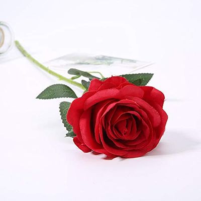 Artificial and Dried Flower 50pcs Artificial Roses Flower for Anniversary Valentine's Day Birthday Party Supplies Bridal Bouquet Wedding Car Decoration - ( Color: Red )