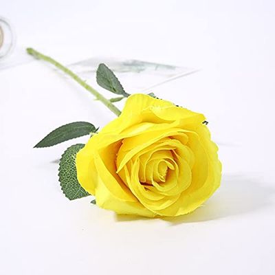 Artificial and Dried Flower 50pcs Artificial Roses Flower for Anniversary Valentine's Day Birthday Party Supplies Bridal Bouquet Wedding Car Decoration - ( Color: Yellow )