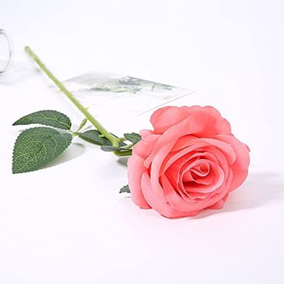 Artificial and Dried Flower 50pcs Artificial Roses Flower for Anniversary Valentine's Day Birthday Party Supplies Bridal Bouquet Wedding Car Decoration - ( Color: Deep Pink )