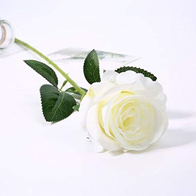 Artificial and Dried Flower 50pcs Artificial Roses Flower for Anniversary Valentine's Day Birthday Party Supplies Bridal Bouquet Wedding Car Decoration - ( Color: Milky White )