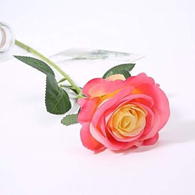 Artificial and Dried Flower 50pcs Artificial Roses Flower for Anniversary Valentine's Day Birthday Party Supplies Bridal Bouquet Wedding Car Decoration - ( Color: Orange Red )