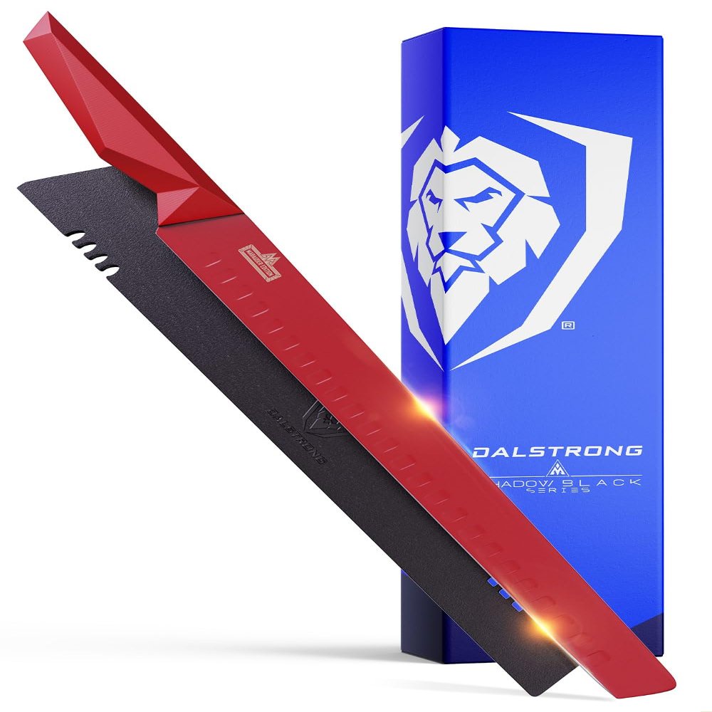 Dalstrong Slicing Knife - 12 inch - Shadow Black Series - Marauder Red Edition - Red Non-Stick Coating - High Carbon - 7CR17MOV-X Vacuum Treated Steel Carving Knife - Kitchen Knife Slicer - Sheath