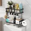 Godboat Bathroom Organizers, 2-Tier Over Toilet Storage, Floating Shelves with 2 Hooks & Paper Holder, Wall Mounted Shelf Furniture, Cool Accessories & Decor, Gifts for Women, Mothers Day (Black) view 1