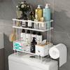 Godboat Bathroom Organizer - Over the Toilet Storage Cabinet, 2-Tier Floating Shelves, Wall Shelf with 2 Hooks & Paper Rack, Cool Accessories & Decor, Gifts for Women, Mothers Day (White) view 1