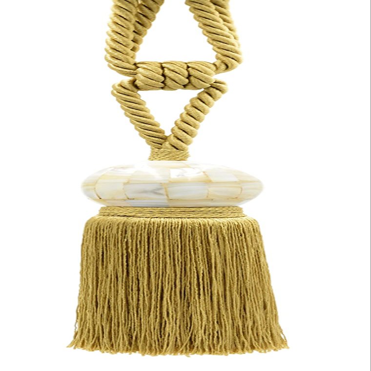 28" Spread Traditional Tie Beaded Ball Brush Tassel Tieback (TBMOP8-RN), Pearl Gold Solid #852 (Yellow Gold, Golden Beige, Dark Gold), Set of 10