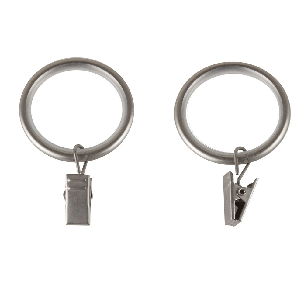 1-1/4" Noise-Canceling Curtain Rings w/Clip (Set of 10) - Satin Nickel