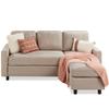 Best Choice Products Upholstered Sectional Sofa for Home, Apartment, Dorm, Bonus Room, Compact Spaces w/Chaise Lounge, 3-Seat, L-Shape Design, Reversible Ottoman Bench, 680lb Capacity - Beige view 1
