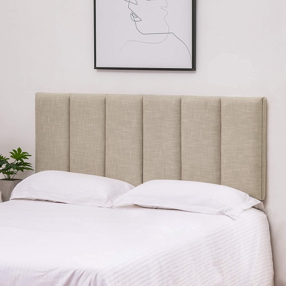 Aklaus Modern Adjustable Headboard - Upholstered Fabric Queen Size Bed Headboard - Oatmeal