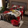American Flag Bedspread,American Culture Theme Design Print with Retro Stripes and Roses and Bald Eagle Patterns Coverlet Set,3 Piece Decorative Bedding Quilted with 2 Pillow Shams,Queen Size,Red Blue view 1