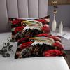 American Flag Bedspread,American Culture Theme Design Print with Retro Stripes and Roses and Bald Eagle Patterns Coverlet Set,3 Piece Decorative Bedding Quilted with 2 Pillow Shams,Queen Size,Red Blue view 3