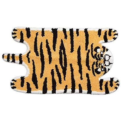 Cute Soft Tiger Shaped Animals Bath Mat Area Rug for Bedroom Bathroom Kitchen Floor Water Absorption Non-Slip Small Carpet Door Mat Kid's Room Playmat