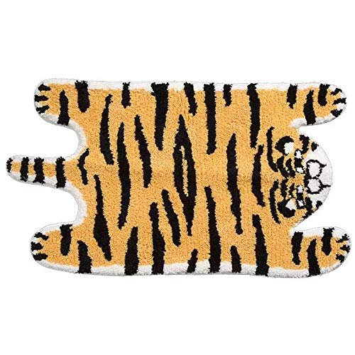 Cute Soft Tiger Shaped Animals Bath Mat Area Rug for Bedroom Bathroom Kitchen Floor Water Absorption Non-Slip Small Carpet Door Mat Kid's Room Playmat