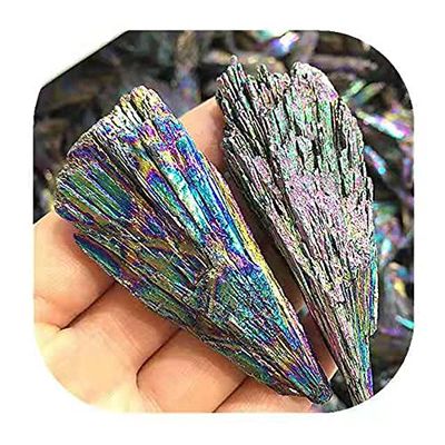 Natural Aura Black Tourmaline Flame Feather Cluster raw Stone Rainbow Color Crystals Healing Stones 2pcs