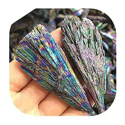 Natural Aura Black Tourmaline Flame Feather Cluster raw Stone Rainbow Color Crystals Healing Stones 2pcs
