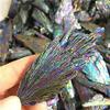 Natural Aura Black Tourmaline Flame Feather Cluster raw Stone Rainbow Color Crystals Healing Stones 2pcs view 4