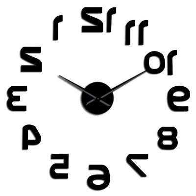 Backwards DIY Large Wall Clock Modern Design Reverse Numbers Frameless Wall Watch Luxury Mirror Effect Big Needle Reverse Clock Black 37Inch(90cm)
