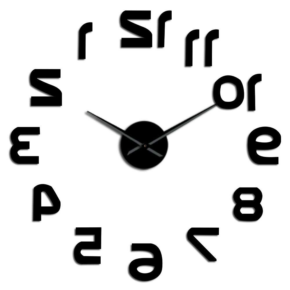 Backwards DIY Large Wall Clock Modern Design Reverse Numbers Frameless Wall Watch Luxury Mirror Effect Big Needle Reverse Clock Black 37Inch(90cm)
