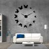Decorative Mirror Wall Clock Nature Flying Butterflies Modern Design Luxury DIY Large Wall Clock Frameless Wall Watch Clock Black 37Inch(90cm) view 2