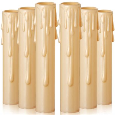 Drip Candle Socket Covers - Set of 6, Chandelier Candelabra Base, 4 inch Tall Brown Plastic Candle Slip Over Sleeves