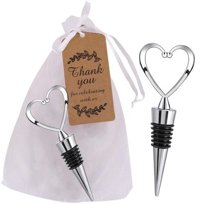 16Pcs Lovely Heart Wine Bottle Stoppers,Silver Beverage Reusable Plug Kitchen Bar Decor for Wedding Birthday Christmas Gifts with Kraft Tags (Silver Heart,16)