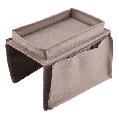 Cyrank Remote Control Holder, Sofa Armrest Organizer Tray Table with 4 Pockets for TV Remote Control, Magazine,Cell Phone, Books(Brown)