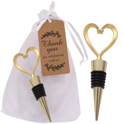 16PCS Wedding Heart Wine Stopper Favors,Gold Love Bridal Shower Souvenirs for Guests Valentine's Day Summer Beach Party Supplies (Gold Heart,16)