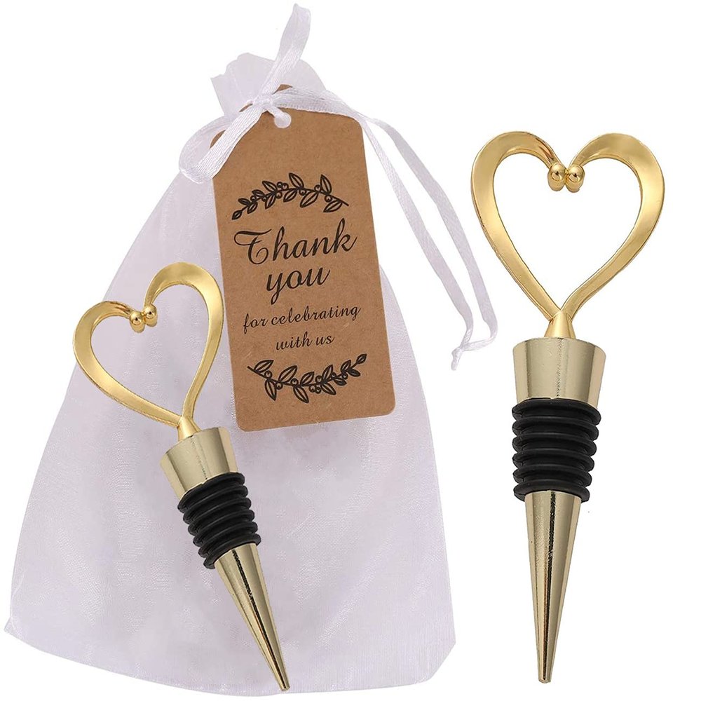 16PCS Wedding Heart Wine Stopper Favors,Gold Love Bridal Shower Souvenirs for Guests Valentine's Day Summer Beach Party Supplies (Gold Heart,16)