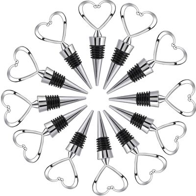 24Pcs Lovely Heart Wine Bottle Stoppers,Silver Beverage Reusable Plug Kitchen Bar Decor for Wedding Birthday Christmas Gifts with Kraft Tags (Silver Heart,24)