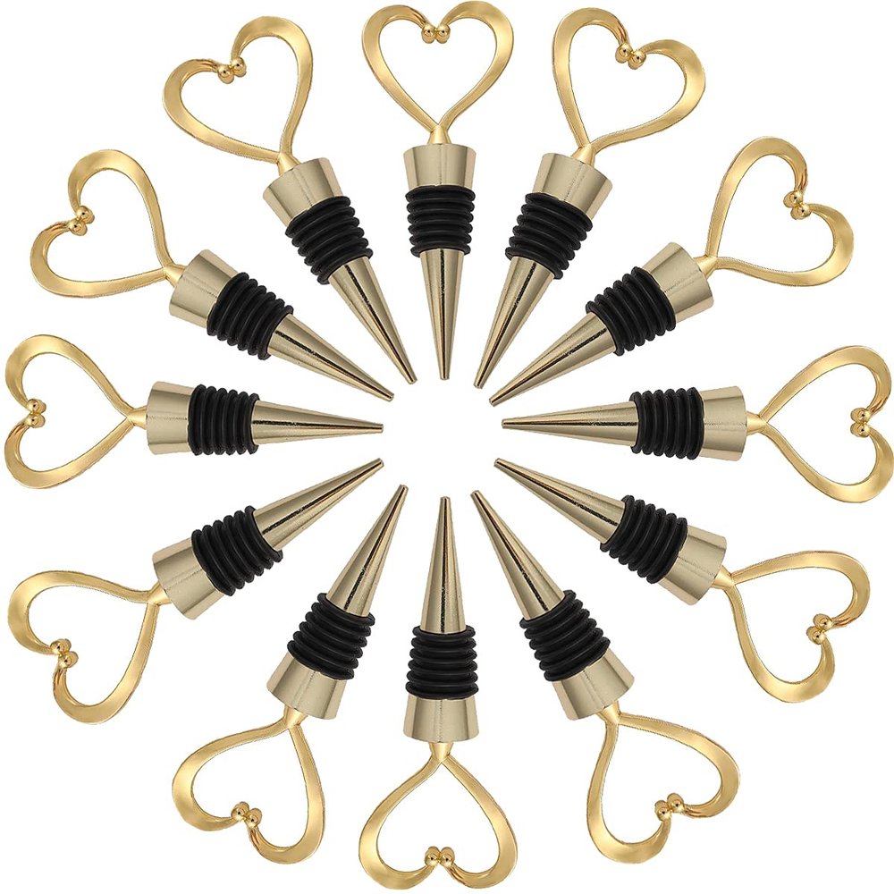 24PCS Heart Wine Bottle Stopper, Lovely Wedding Shower Favor, Cork Plug for Kitchen Bar Gifts, Bridal Shower, Happy Birthday Party Decor (Gold, 24)