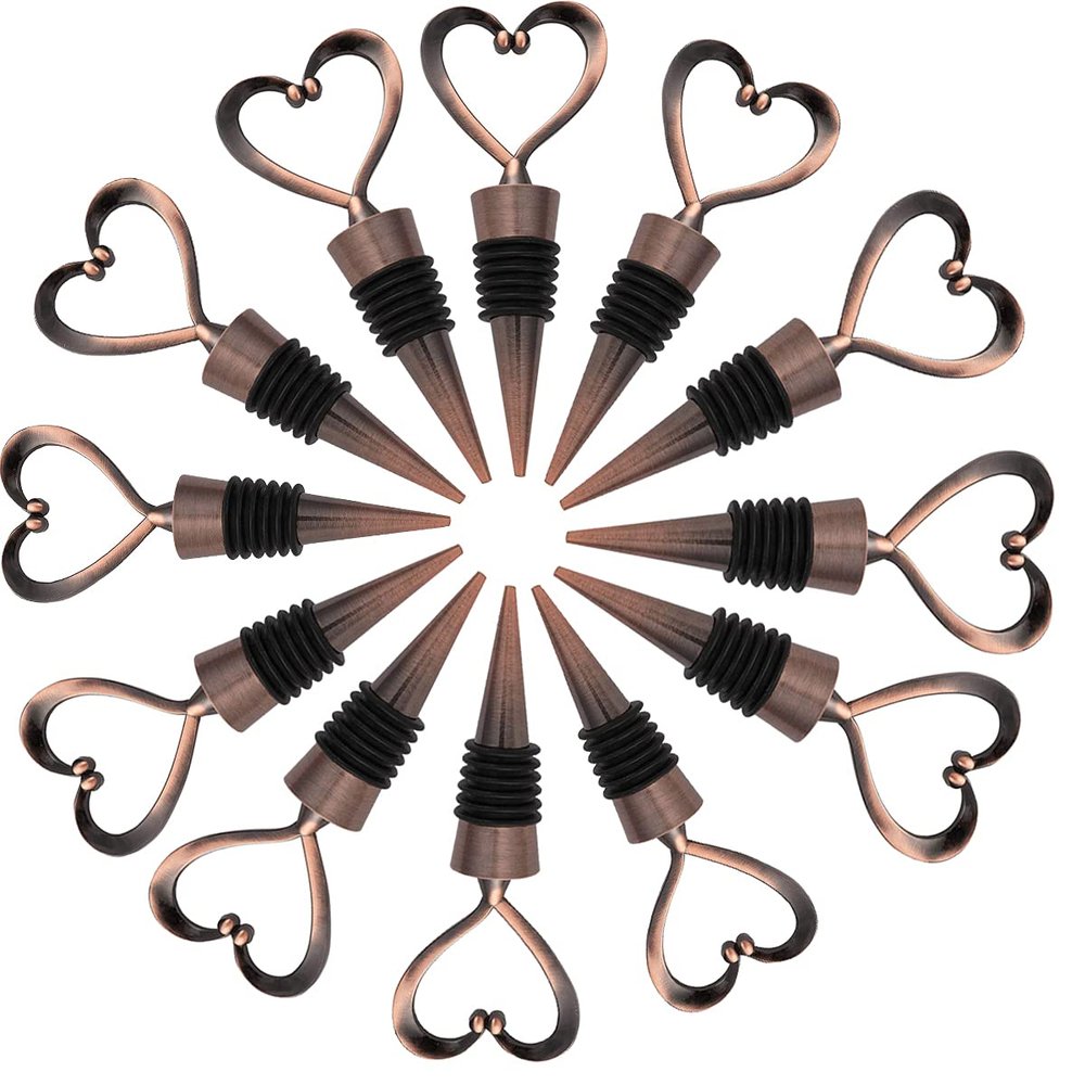 24PCS Wedding Anniversary Wine Stoppers for Wine Bottles,Heart Wine Cork Plug for Wife Bridal Shower Souvenirs Party Decor Birthday Holiday Party Gifts for Guest (Bronze Heart,24)
