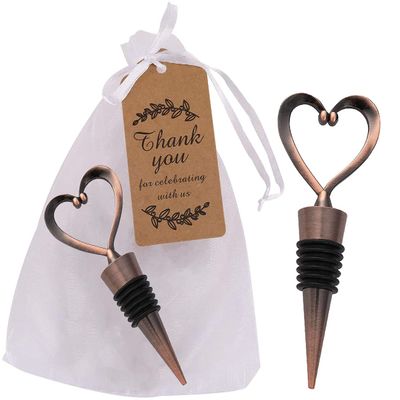 16PCS Wedding Heart Wine Stopper Favors,Graduation Love Summer Bridal Shower Souvenirs for Guests Valentine's Day Summer Beach Party Supplies (Bronze Heart,16)
