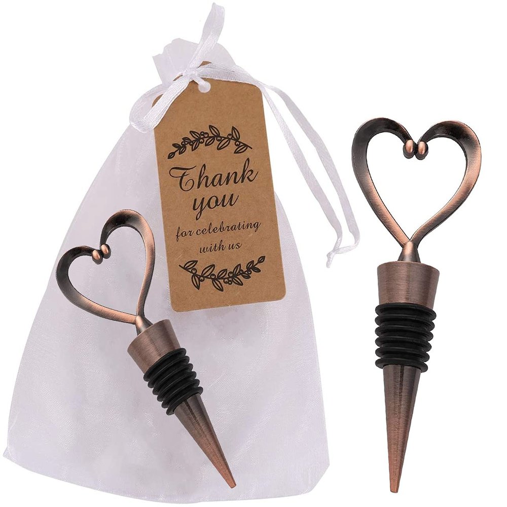 16PCS Wedding Heart Wine Stopper Favors,Graduation Love Summer Bridal Shower Souvenirs for Guests Valentine's Day Summer Beach Party Supplies (Bronze Heart,16)