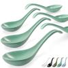 Artena 6.75 inch Solid Asian Soup Spoon Set of 6,Ultra-fine Porcelain Japanese Soup Spoon, Ramen Spoons for Pho Noodles Miso, Chinese Soup Spoons for Dumpling Wonton Cereal, Deep Oval Hook Design-Teal view 1