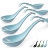 Artena 6.75 inch Solid Asian Soup Spoon Set of 6,Ultra-fine Porcelain Japanese Soup Spoon, Ramen Spoons for Pho Noodles Miso, Chinese Soup Spoons for Dumpling Wonton Cereal, Deep Oval Hook Design-Blue view 1