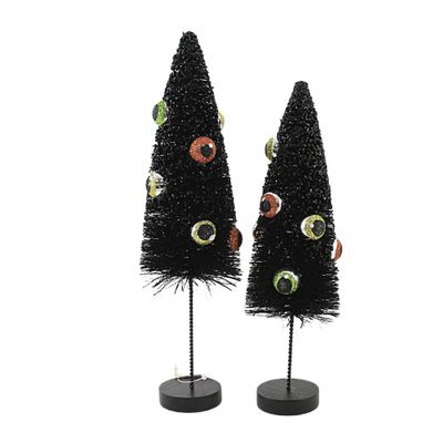 Bethany Lowe Designs LC0724 Eerie Eyeball Bottle Brush Trees Set, Black, 11.0 In H X 3. In W X 3. In D
