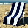 OZINCI Beach Large Towel Pool Beach Cabana Striped One Side Terry and One Side Velour 32"x70" Blue White (1 Pcs) view 2