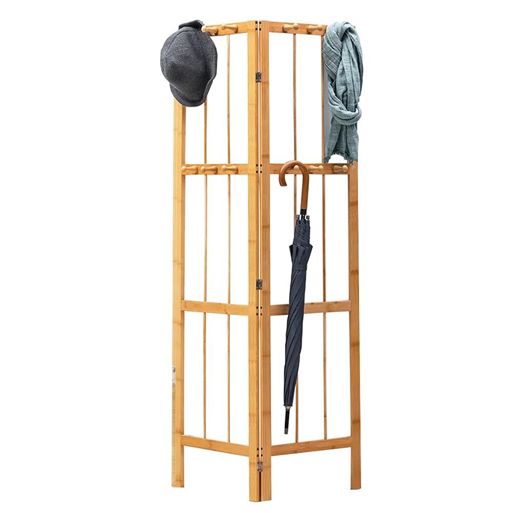 Coat Stand and Shoe Rack Corner Coat Rack Folding Free Standing Hall Tree Storage with 12 Hooks Bamboo Entryway Hallway Organizer Hats Bags Standing Coat Jackets Hanger Standing Coat and Hat Hanger