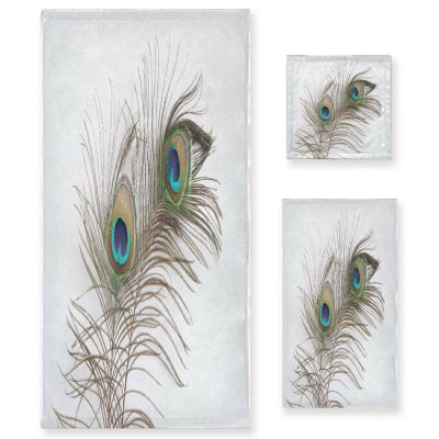 ALAZA Peacock Feather White Soft 3 Piece Bath Towels Set for Bathroom Spa Hotel, 1 Bath Towel+ 1 Hand Towel+ 1 Washcloth