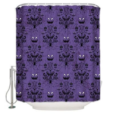 ALAGEO Halloween Shower Curtain Halloween Grimace Haunted House Shower Curtains for Bathroom Decor, Ghost Purple Black Bath Curtains Sets with Hooks Polyester Fabric Waterproof,54x78 inches