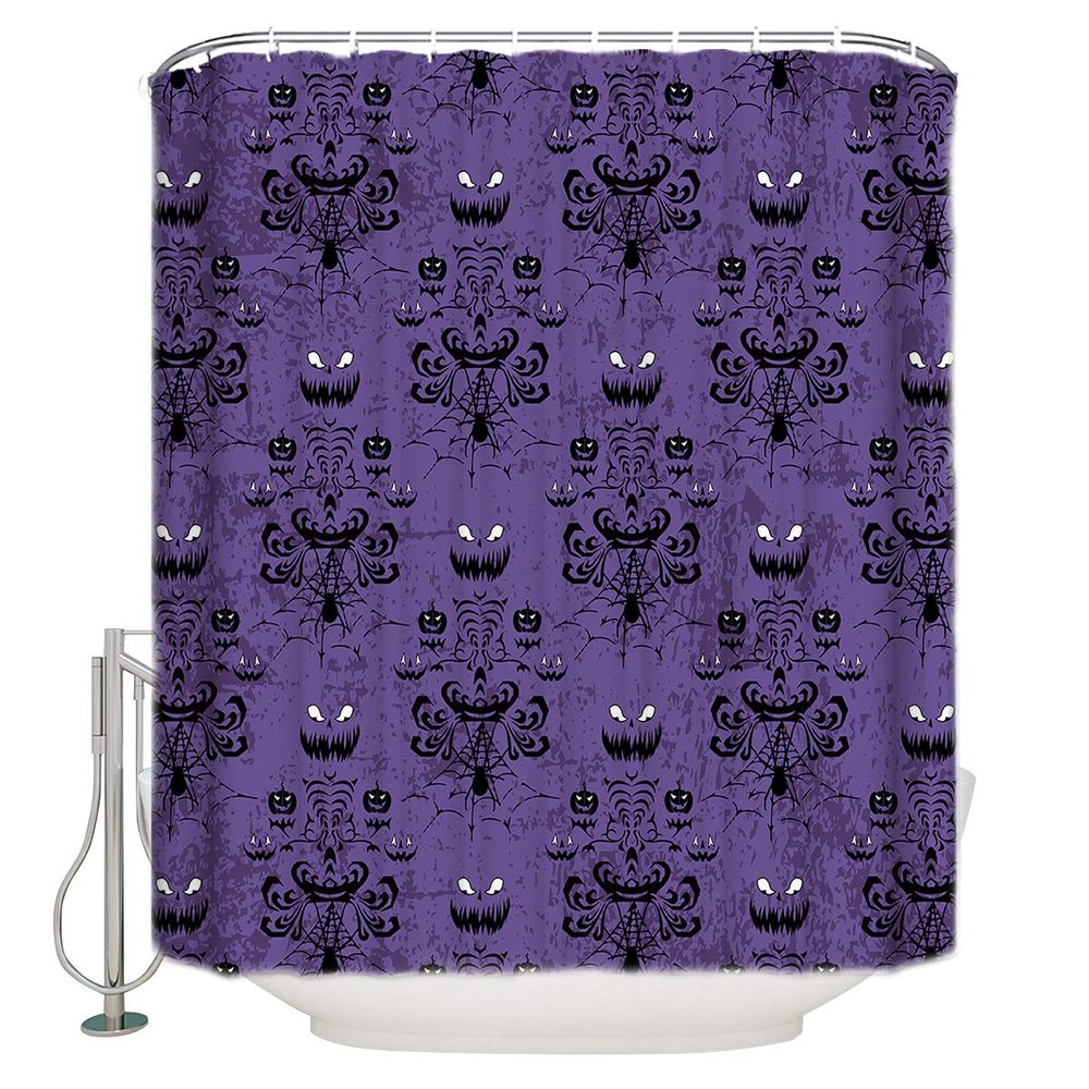 ALAGEO Halloween Shower Curtain Halloween Grimace Haunted House Shower Curtains for Bathroom Decor, Ghost Purple Black Bath Curtains Sets with Hooks Polyester Fabric Waterproof,54x78 inches